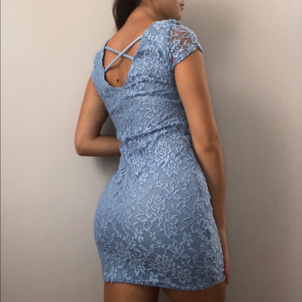 Blue Lace Dress with cross back